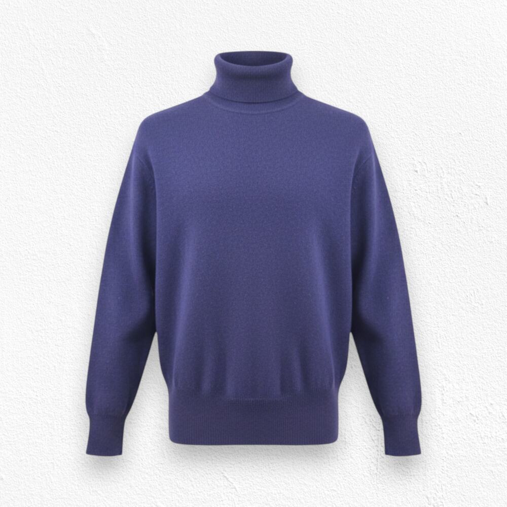 Vintage 80s Navy Blue Lambswool Angora Fitted Turtleneck Sweater Size Medium